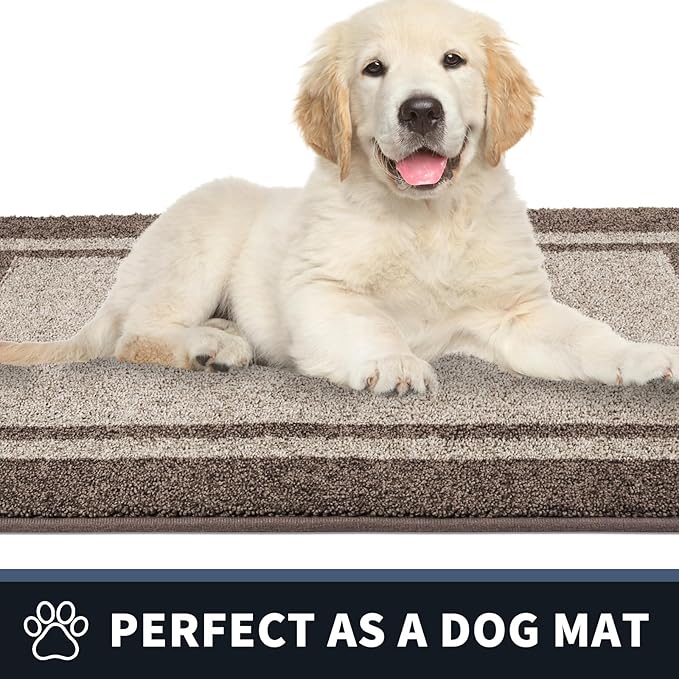 PURRUGS Dirt Trapping Door Mat 24" x 70", Non-Slip/Skid Machine Washable Entryway Rug, Shoes Scraper, Area Rug, Super Absorbent Welcome Mat for Muddy Wet Shoes and Paws, Beige & Grayish Brown