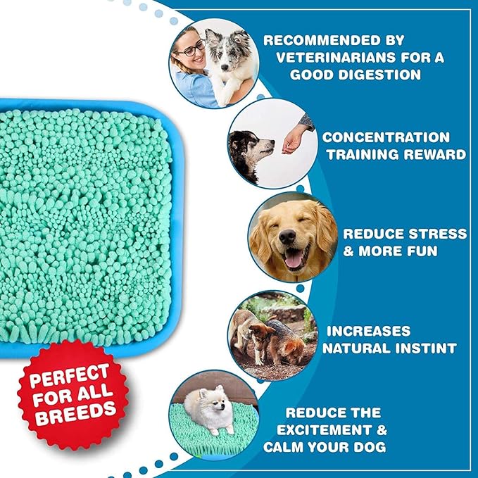 Snuffle Mat for Dogs, 17" x 21" Dog Snuffle Mat Interactive Feed Game for Boredom, Encourages Natural Foraging Skills and Stress Relief, Easy to Fill with 2PCS Suction Cup