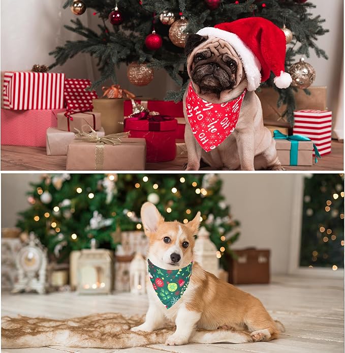 ADOGGYGO 4 Pack Dog Bandana Christmas Dog Scarf Triangle Bibs Kerchief Set Red Green Pet Christmas Costume Accessories Decoration for Medium Large Dogs (Large)