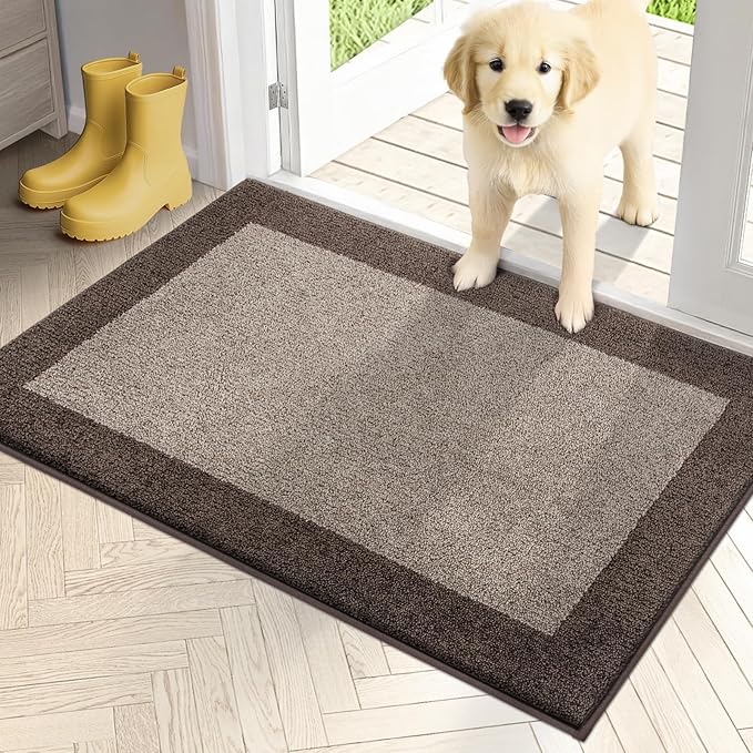 PURRUGS Dirt Trapping Door Mat 24" x 36", Non-Slip/Skid Machine Washable Entryway Rug, Shoes Scraper, Throw Rug, Super Absorbent Area Rug for Muddy Wet Shoes and Paws, Beige & Grayish Brown