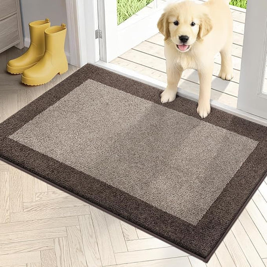PURRUGS Dirt Trapping Door Mat 24" x 36", Non-Slip/Skid Machine Washable Entryway Rug, Shoes Scraper, Throw Rug, Super Absorbent Area Rug for Muddy Wet Shoes and Paws, Beige & Grayish Brown
