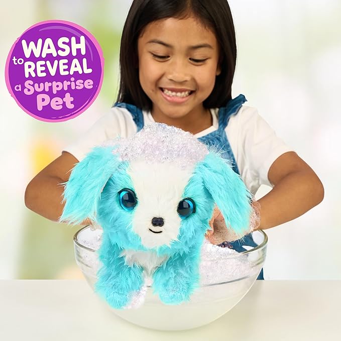 SCRUFFALUVS Blue Surprise Pet, Mystery Plush Toys, Stuffed Animals, Wash to Reveal 1 of 3 Rescue Pets: Puppy, Bunny, or Kitty - Includes 8.7" Deluxe Pet Carrier - Styles May Vary