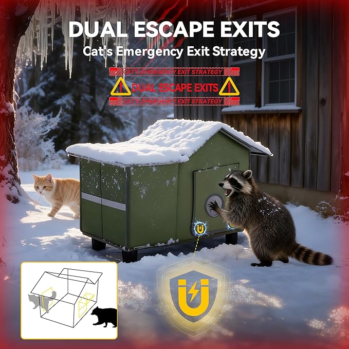 Outdoor Cat House, Large Cat House Shelter Weatherproof with Escape Door, Foldable and Portable Design for Easy Storage, Spacious Indoor Outdoor Use for Stray and Feral Cats