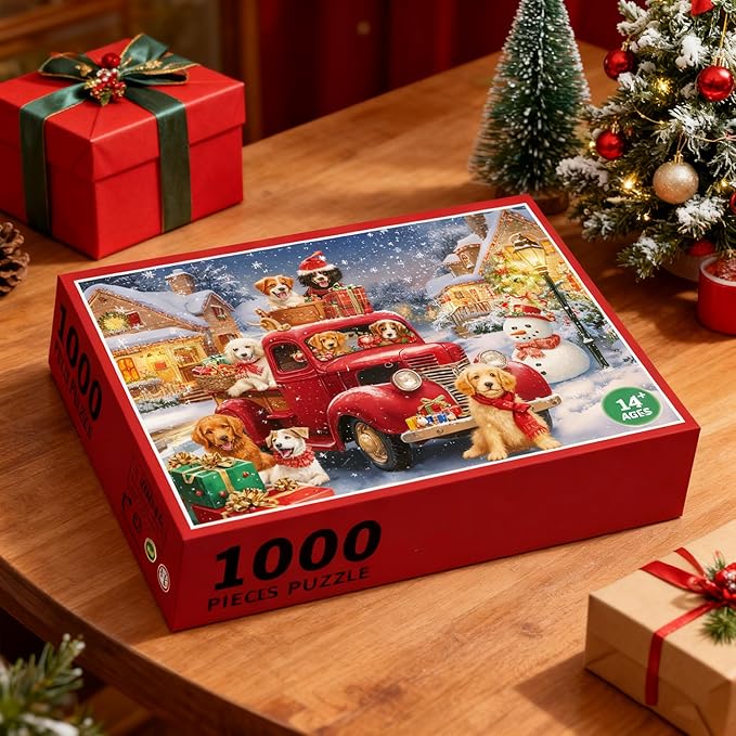 Santa Paws Jigsaw Puzzles 1000 Pieces for Adults -Challenging Christmas Puppy Blessings Art, Premium Matte Finish, 27.56 x 19.68 Inches, Perfect for Game Nights