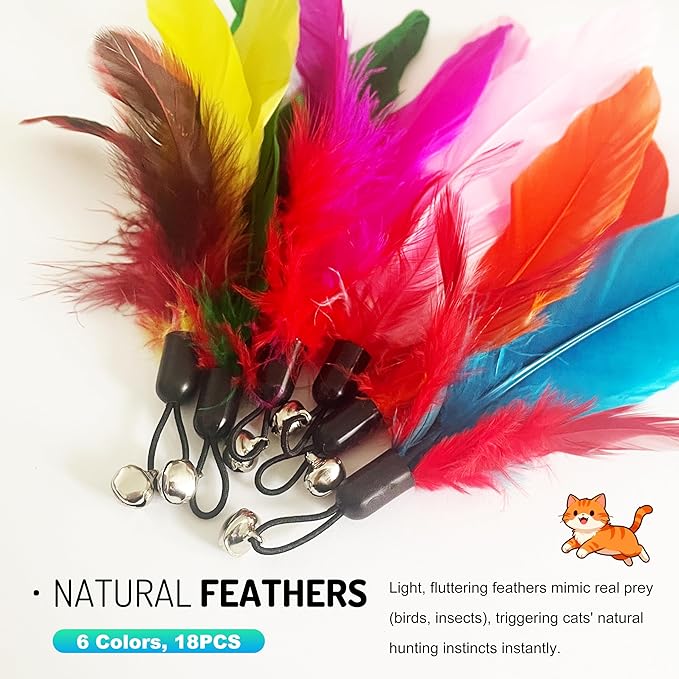 Retractable Cat Teaser Wand, 3 PCS Fishing Pole Cat Toys with 18 Feather Toy Refills, Interactive Cat Toys for Indoor Cats Play & Exercise