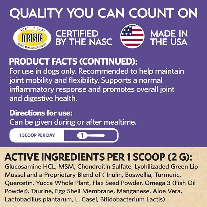 Fidobiotics Hip & Joint Support for Dogs, Daily Probiotics for Dogs with Glucosamine & Chondroitin for Gut Health and Mobility, Turmeric Tikka-Masala Flavor - 20 Servings