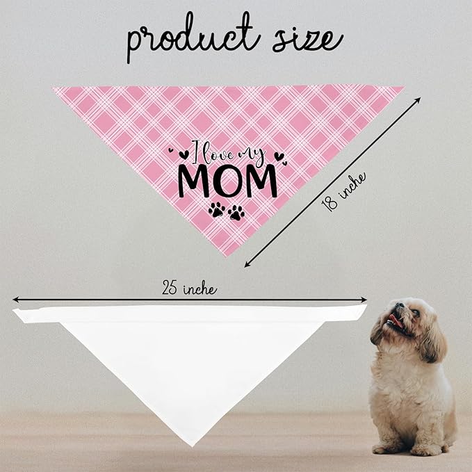 I Love My Mom Dogs Bandana Funny Cute Dogs Bandana Mothers Day Birthday Christmas Photo Prop Pet Scarf Accessories for Pet Dog Lovers Dog Mom Gifts - Red Plaid