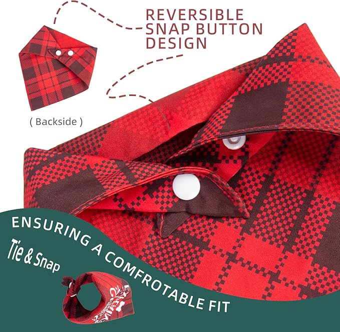 Christmas Dog Bandanas Funny Holiday Stocking Stuffers Pet Scarf Naughty & Nice Gifts Idea, Dear Santa I Can Explain, Red Plaid, Medium & Large Breed, 25-75lbs