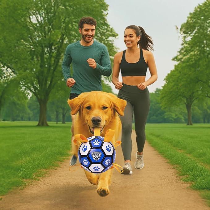 ProBall Pets Interactive Dog Soccer Ball with Grab Tabs - Floats on Water, Fetch & Training Toy for Small Medium Dogs, Herding Breeds - Waterproof Non-Toxic - 6" Blue White