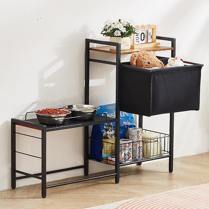 VEVOR Pet Feeding Station with Storage, Elevated Dog Bowls, Raised Dog Bowl Stand, Dog Food Storage and Feeder Station with Storage Shelves, Pet Toy Storage Organizer, for Large Medium Small Dogs
