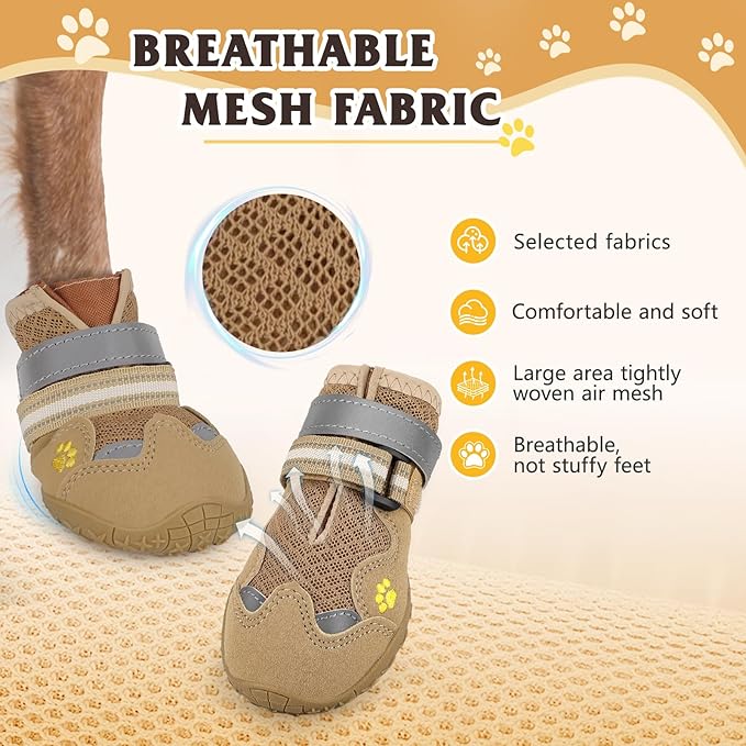 Dog Shoes for Large Medium Small Dog, Mesh Breathable Dog Shoes for Hot Pavement, Anti-Slip Dogs Boots Paw Protectors with Reflective for Outdoor Walking Indoor Hardfloors (Size 8)