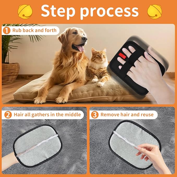 2Pcs Pet Hair Removal Glove, Upgraded Electrostatic Pet Hair Remover Gloves for Cats & Dogs, Reusable Magic Brush Pet Hair Remover Tool for Laundry, Couch, Carpet, Car Seat