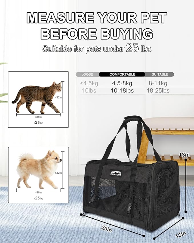 Soft-Sided Large Cat Carrier for 2 Cats, Spacious Foldable Pet Travel Carrier for Large Cats up to 25 Lbs, Double Cat Bag with Shoulder Strap, 20x13x13 Inch, Fits Maine Coon and Small Dogs, Black