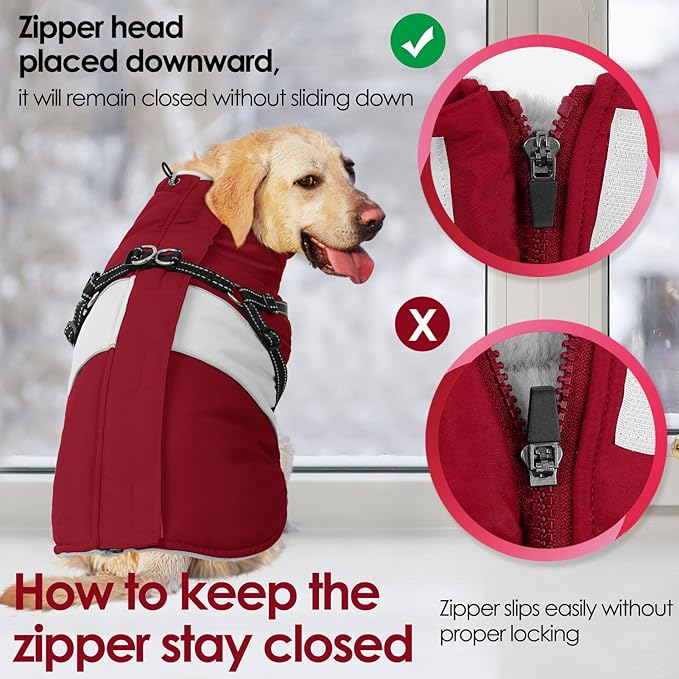 AOFITEE Dog Coat, Waterproof Dog Jacket Winter, Dogs Coat with Harness Built in, Warm Dogs Puffer Jacket with Zipper, Reflective Pet Snowsuit Sweater for Dachshund, French Bulldog, Boston Terrier, M