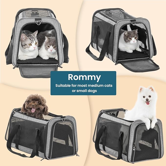 Petsfit Cat Carrier Dog Carriers Airline Approved, 18 x 11 x 11 Soft-Sided Pet Carrier, 3 Carrying Ways, Lightweight, Breathable, Escape Proof, with Adjustable Shoulder Strap and Soft Cushion