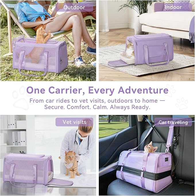 Petsfit 18 X 11 X 11 Airline Approved & Cat Car Carrier with Patent Safety Buckles, Escape-Proof Zippers & Mesh Side, Keeps Pets Secure in Cars, Comfy on Trips & Easy to Carry — Gift for Pet Lovers