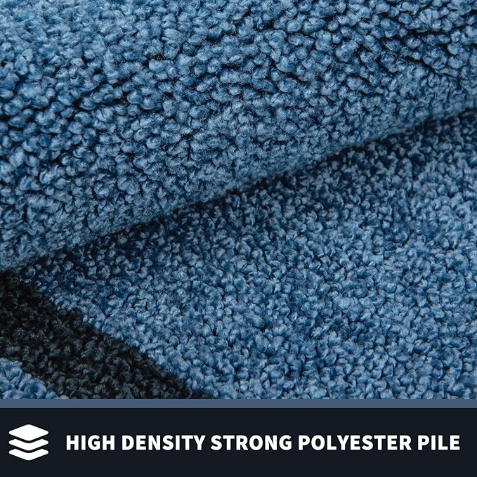 PURRUGS Dirt Trapping Door Mat 24" x 60", Non-Slip/Skid Machine Washable Entryway Rug, Shoes Scraper, Area Rug, Super Absorbent Welcome Mat for Muddy Wet Shoes and Paws, Light Blue & Navy