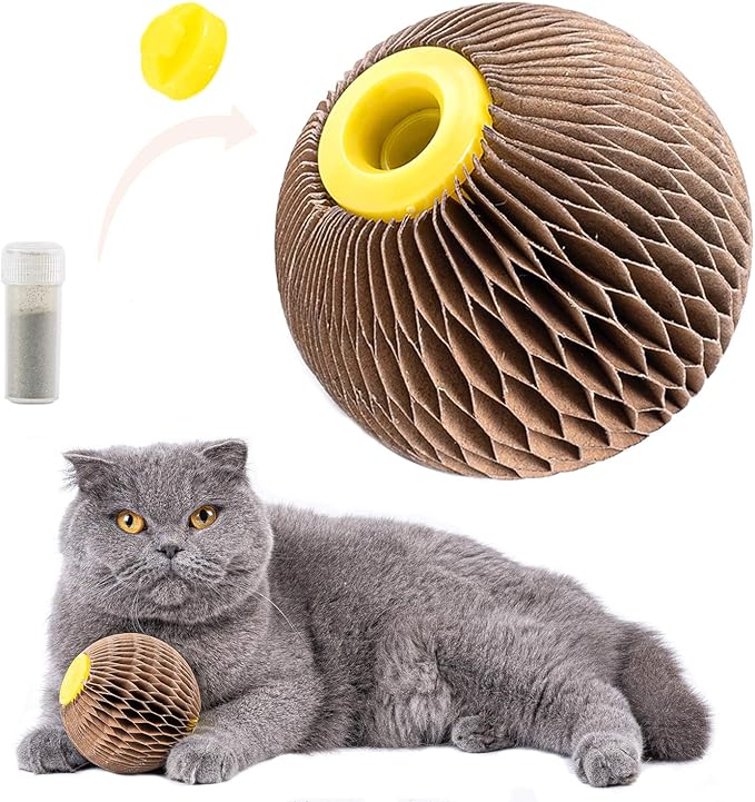 Catnip Ball Toy for Cats Catnip Refillable Scratcher Ball Kitty's Faithful Playmate Reduce Obesity and Loneliness CSB01BR