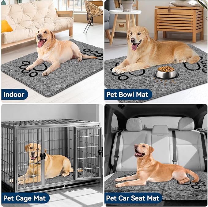 Super Absorbent Dog Door Mat, 48"*30“ Anti Slip Mat for Muddy Paws, Pet Rugs for Dirty Paws Washable That Absorbs Moisture and Dirt, for Dog Cage and Pet Resting Carpet