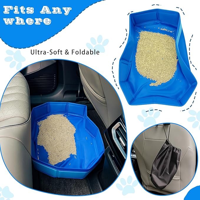 Portable Travel Litter Box for Cats with Scoop & Storage Bag – Foldable, Waterproof, Lightweight Cat Litter Tray for Car, Airplane, Camping, Indoor & Outdoor Use, 19.7" Diameter
