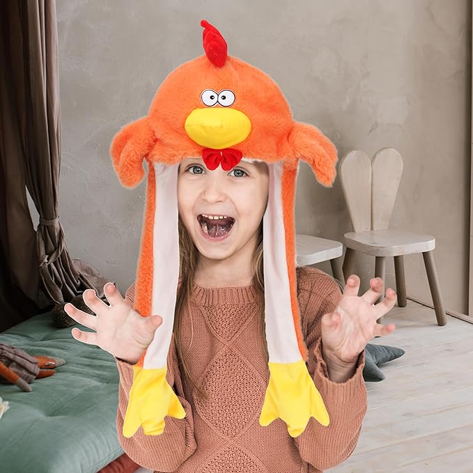 Animal Hat with Ears Moving Jumping Pop Up Beating Hat Plush Holiday Cosplay Dress Up Funny Gift for Kids