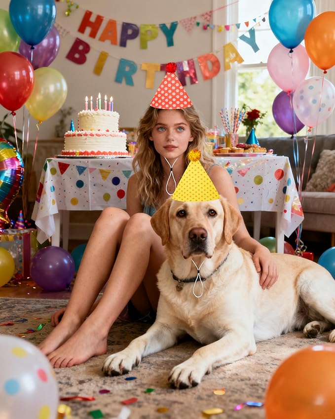 PET SHOW 10 Pack Party Hats for Large Dog Birthday Stuffed Animals Adults XL Adjustable Headband Colorful Holiday Felt Hats Pet Grooming Costume Accessories