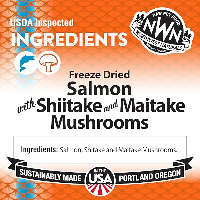 Northwest Naturals Freeze-Dried Salmon, Shiitake & Maitake Mushrooms Functional Topper for Dogs & Cats - Limited, Human Grade Ingredients, All Natural, Proudly Made in USA, 3.5 Oz (Pack of 2)