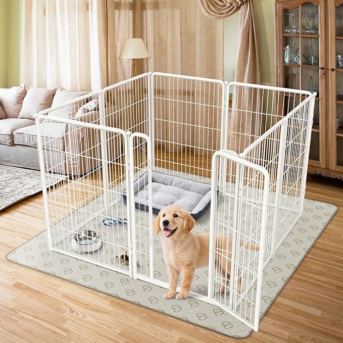 FXW Homeplus Unleashed Indoor Dog Playpen - Stress-Free and Safe Play, Heavy Duty 40 Inch 8 Panels with Washable Pee Pad for Medium and Large Dogs, White│Patented