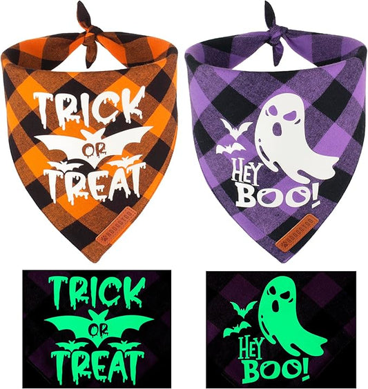 ADOGGYGO Halloween Dog Bandana Reflective Trick or Treat Boo Scarf Orange Purple Plaid Halloween Bandanas for Extra Large Dogs Pets (X-Large)