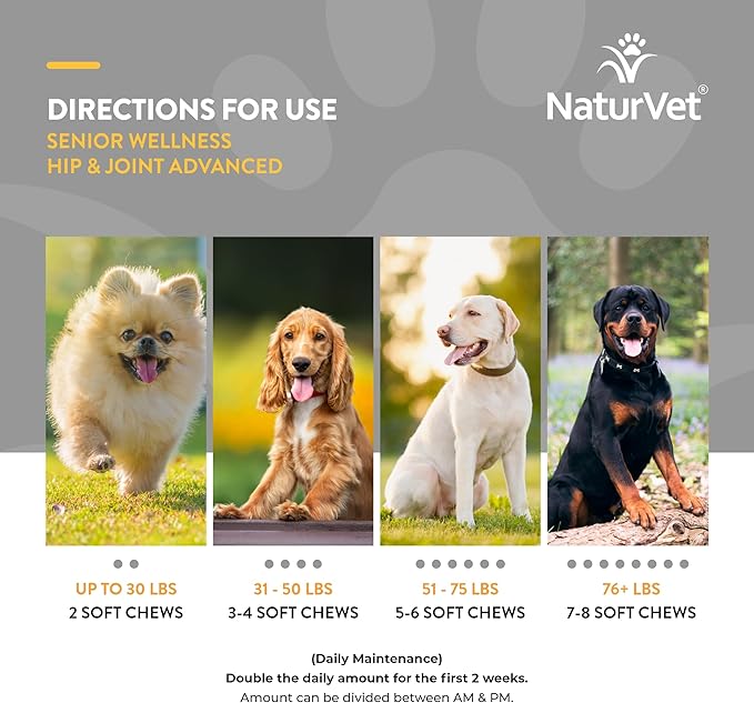 NaturVet – Senior Wellness Hip & Joint Advanced Plus Omegas | Help Support Your Pet’s Healthy Hip & Joint Function | Supports Joints, Cartilage & Connective Tissues | 120 Soft Chews