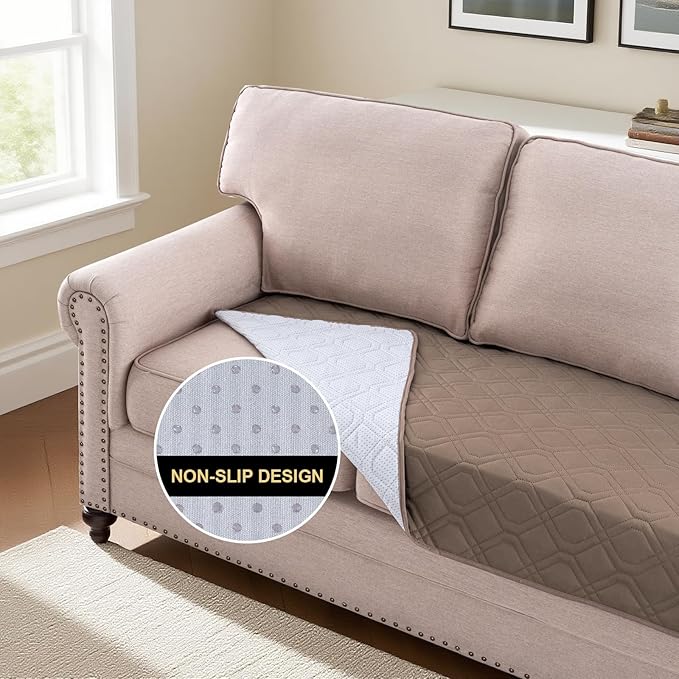 PrinceDeco Waterproof Dog Blanket Pet Bed Cover for Furniture Bed Couch Sofa Loveseat Non-Slip Back(52x82 Inch,Taupe)