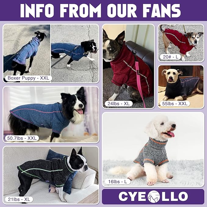 cyeollo Dog Sweater Jacket Fleece Reflective Dog Jackets with D Ring Lightweight Zipper Pet Winter Coats for Indoor and Outdoor Warm Pet Clothes