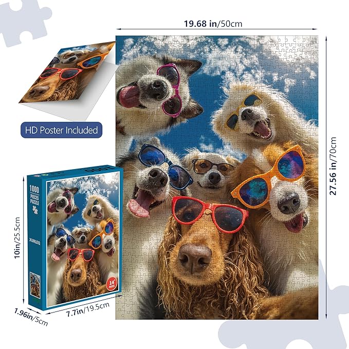 Dog Selfie Jigsaw Puzzles 1000 Pieces for Adults -Challenging Fun Puppy Road Trip Art, Premium Matte Finish, 27.56 x 19.68 Inches, Perfect for Game Nights
