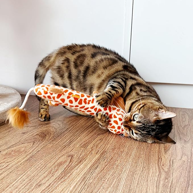 TTcat Catnip Silvervine Matatabi Pillow for Cats & Kittens,Cat Kicker Toy,Crinkle Sound Toy,Large Size Cat Pillow Soothing Plush(Giraffe).
