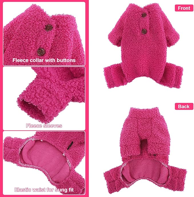 Dog Sweaters for Small Dogs Winter Dog Pajamas Sized Dogs Boy Girl Fleece Pet Clothes Puppy Outfit 4 Legs Jumpsuits for Chihuahua Yorkie Cat Apparel (Rose, Small)