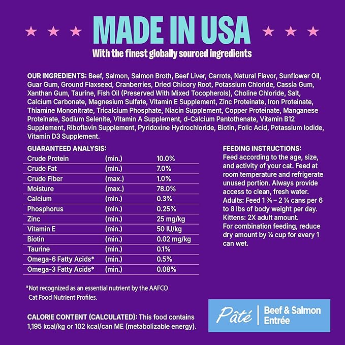 Wellness Complete Health Pate Adult Wet Cat Food, Natural, Protein-Rich, Grain Free, 3 Ounce, 24 Pack, (Beef & Salmon)