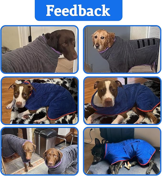 Dog Drying Coat - Fast Drying Dog Towel Robe - Microfiber Super Absorbent Pet Bathrobe, Adjustable Collar & Belly Strap Pet Coat Pet Bath Robe Towel (Large, Green)