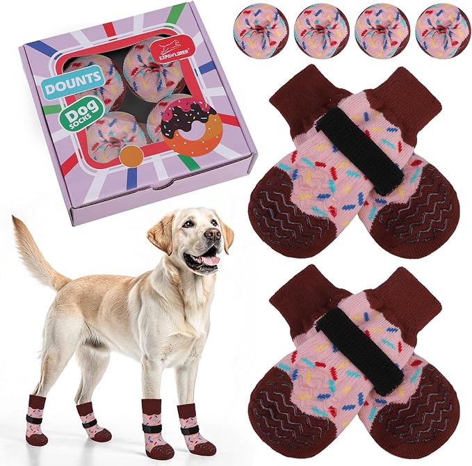 EXPAWLORER 4 Pcs Anti Slip Dog Socks, Dog Shoes for Hot Pavement, Dog Booties for Hardwood Floor, Prevent Licking Paws, Boots & Paw Protectors for Small Medium Large Senior Dogs