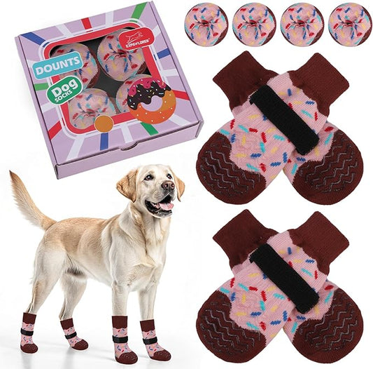 EXPAWLORER 4 Pcs Anti Slip Dog Socks, Dog Shoes for Hot Pavement, Dog Booties for Hardwood Floor, Prevent Licking Paws, Boots & Paw Protectors for Small Medium Large Senior Dogs