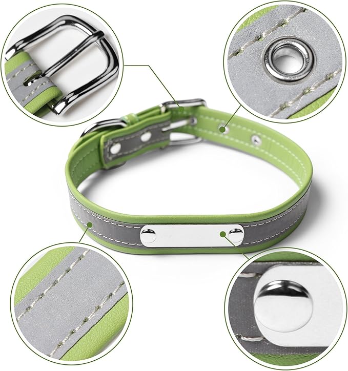 Personalized Reflective Cat Collars with Name Tag and Plated,Engraved Custom Cat Collar with Name and Phone,Kitten Collar with Safety Buckle Adjustable for Cats and Kitten(Green)