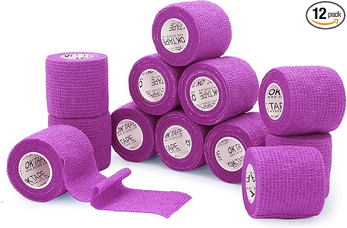 OK TAPE Self Adherent Cohesive Bandages Wrap - 12Packs, 2" x 5 Yards, Non-Woven Self Adhesive Bandage Wrap for Thumb, Finger, Wrist, Ankle, Vet Wrap Bandages Tape (Light Purple)