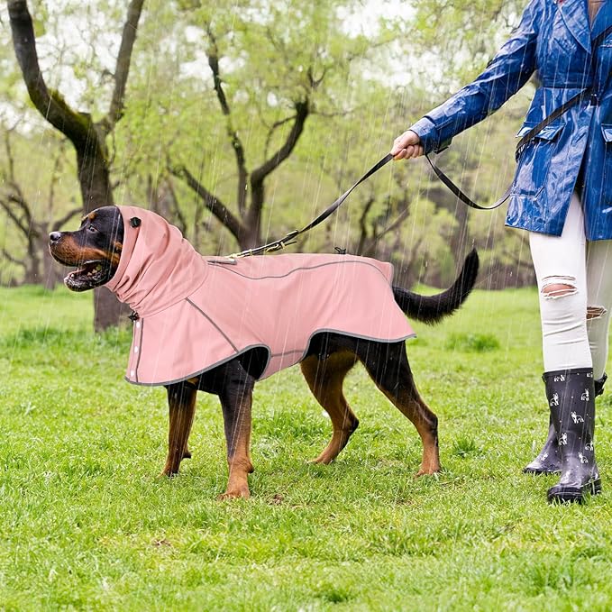 Reflective Dog Raincoat, Windproof & Waterproof Dog Rain Jacket, Adjustable Hooded Pet Poncho with Leash Hole for Small, Medium, Large Dogs(S-2XL) (Pink, Medium)