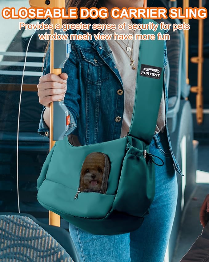 Dog Carrier Sling for Small Dogs & Cats Hand-Free Puppy Sling Purses with Storage Bag and Adjustable Shoulder Strap, Pet Sling Carrier Up to 8.8 Lbs (Blue)