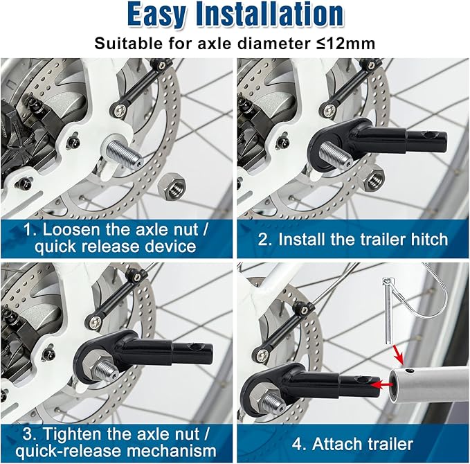 Bike Trailer Hitch, 12 mm Bike Trailer Hitch Connector with Locking Pin, Steel Bike Trailer Attachment Coupler, Glossy Bicycle Adapter for Luggage Dog Pet Cargo Trailer - 1 Set