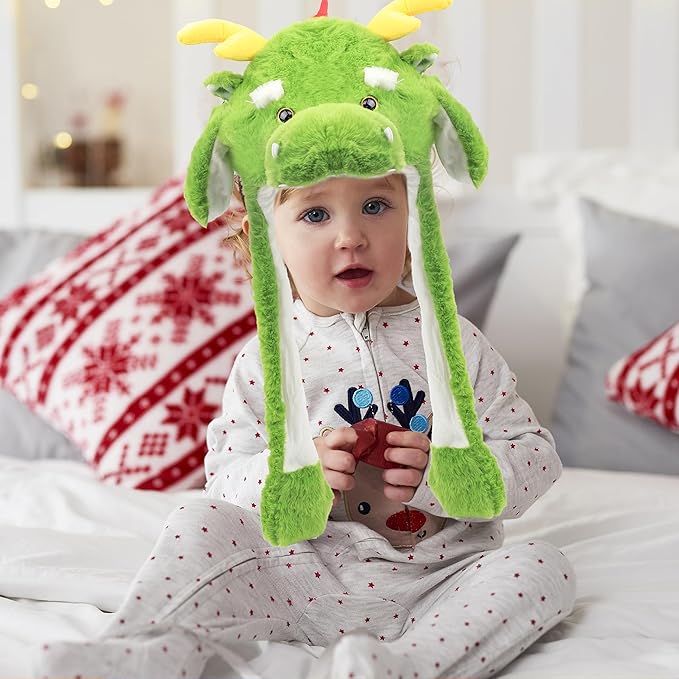 Animal Hat with Ears Moving Jumping Pop Up Beating Hat Plush Holiday Cosplay Dress Up Funny Gift for Kids