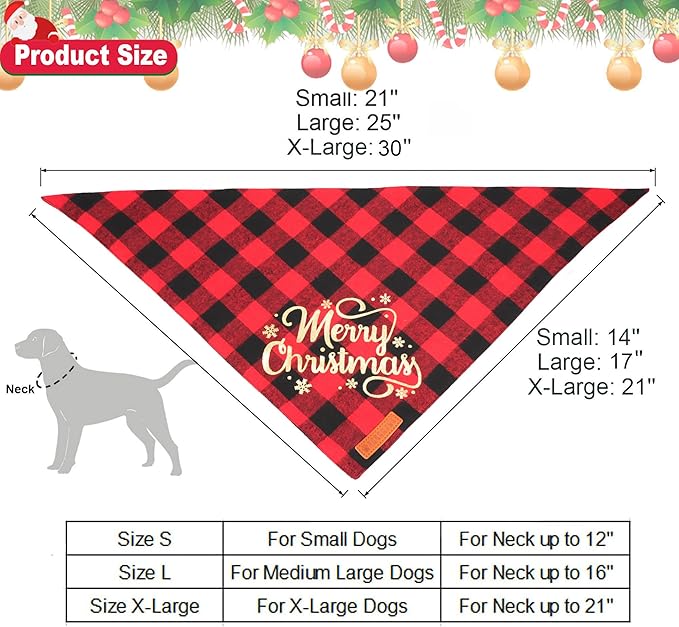 ADOGGYGO 2 Pack Dog Bandana Christmas Classic Plaid Triangle Pet Scarf Bibs Kerchief Merry Christmas Bandanas for Medium Large Dogs Pets (Large)