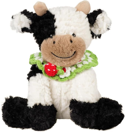 Hopearl Adorable Plush Cow Toy with Knitted Cute Strawberry Bib Floppy Dairy Cattle Soft Stuffed Animal Gifts for Boys Girls Kids Toddlers, 9''