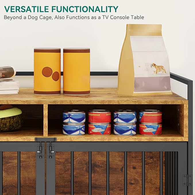 YITAHOME Large Dog Crate, 41" Heavy Duty Dog Kennel with 2 Drawers End Table, Wooden Dog Cage Indoor Dog House Pet Crate Table with Double Doors for Large Medium Small Dogs, Rustic Brown