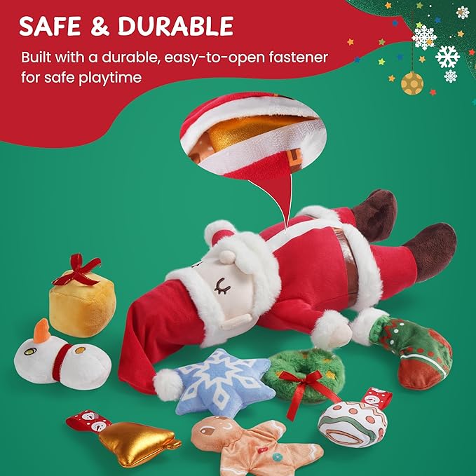 Nocciola Hide and Seek Christmas Santa Dog Toys: 9 Packs Vacation Gifts Funny Plush Stuffed Squeaky Crinkle Durable Chew Toys for Small Medium Large Breed