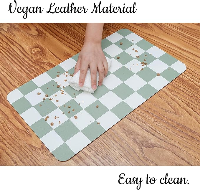 Ralxion Checkered Dog Feeding Mat, Absorbent Mats for Dog Food and Water Bowl, Dispenser, Retro Modern Aesthetic Sage Green Checkerboard Pet Placemat for Dogs, Cats, Puppy Accessories, 12" X19”